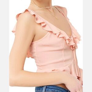 Sexy Women Summer Lotus Leaf Sleeveless Slim Bodycon V-neck T-shirt Crop Top US